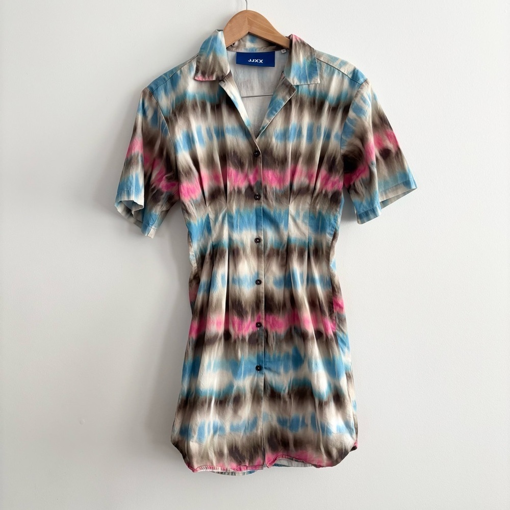 JJXX Tie-Dye Striped Short-Sleeve Midi Shirt Dress - Picture 2 of 12